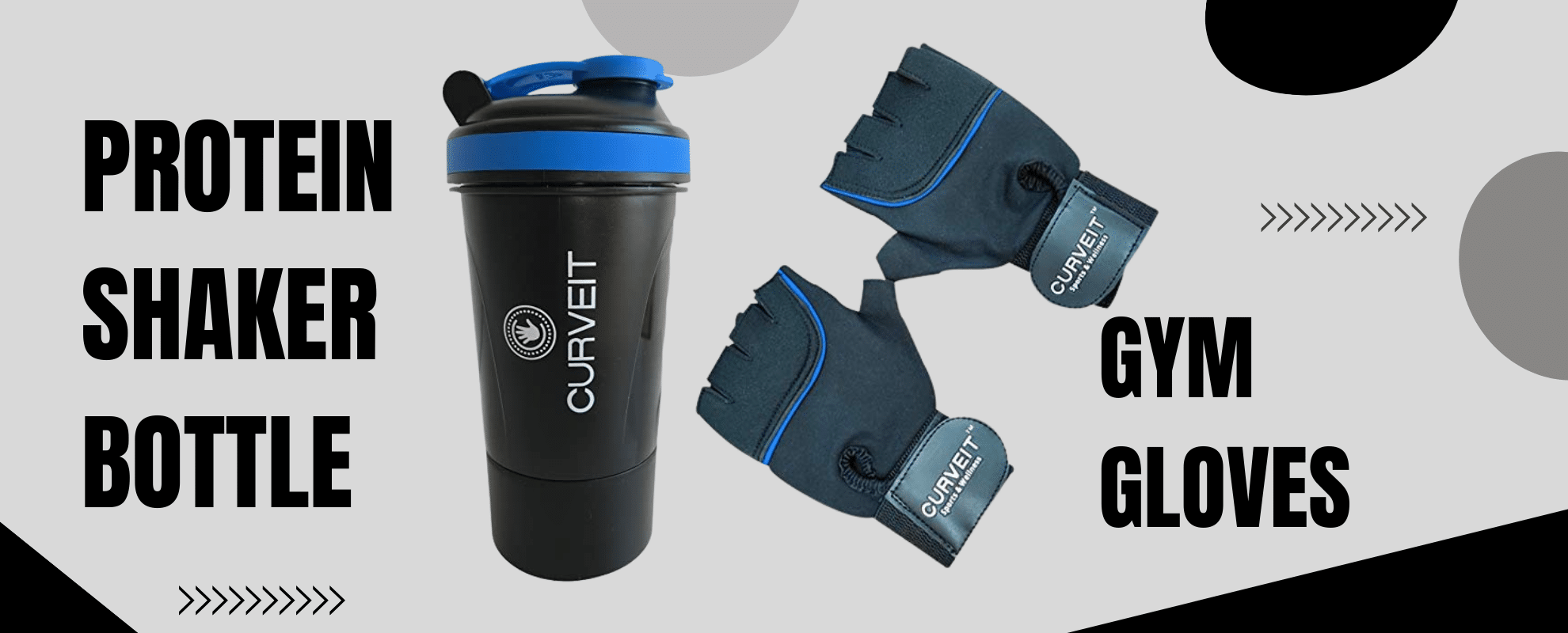 Protein shaker and Gym Gloves Banner